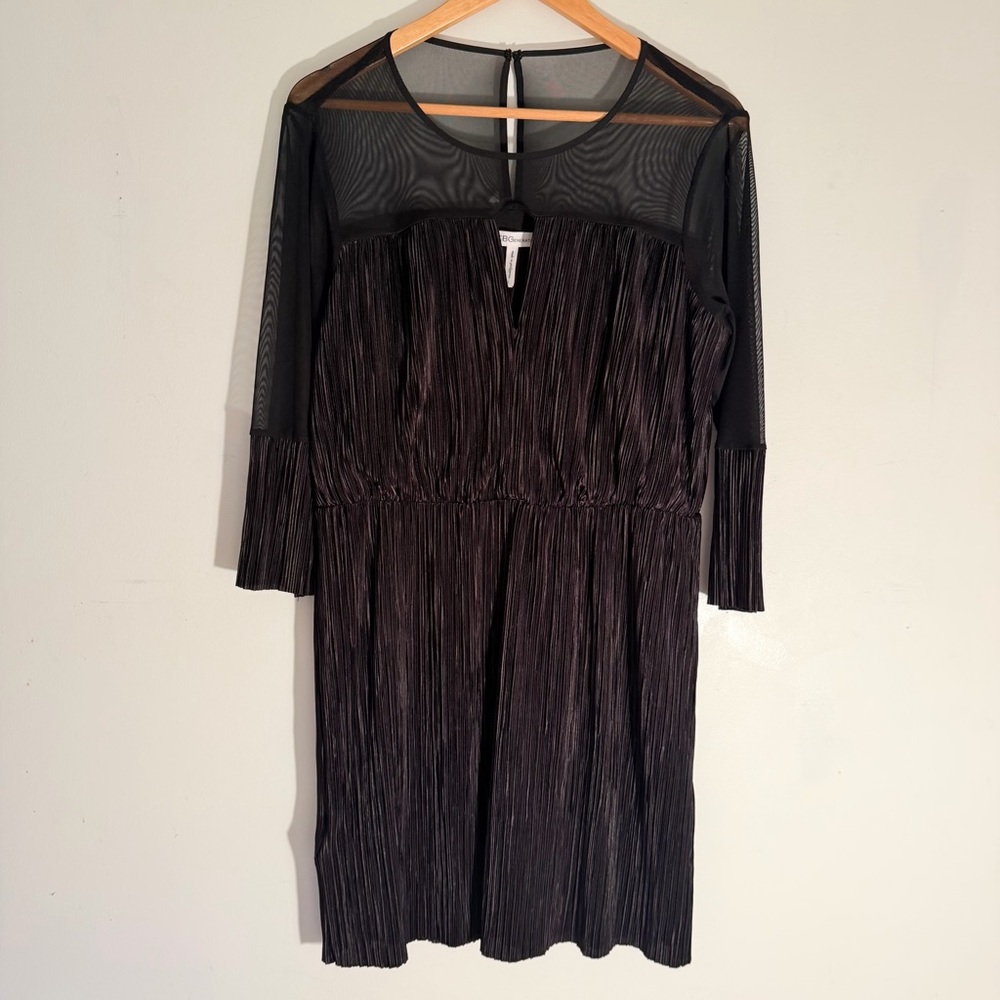 Black Sheer Yoke Pleated Women’s Dress
